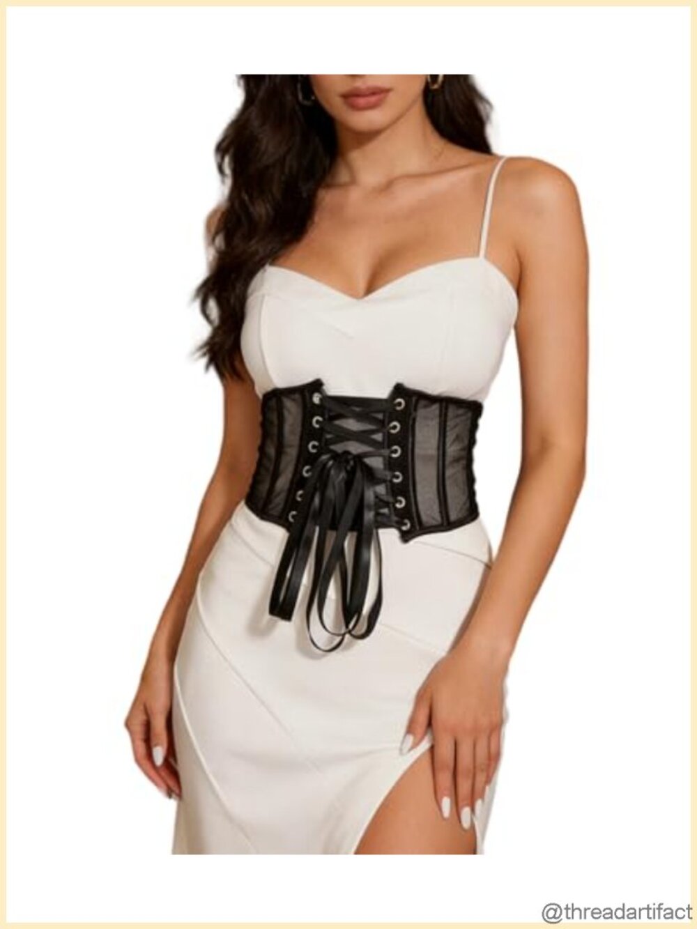 Women Vintage Mesh Corset Belt Wide Waist Cincher Lace Up for Dresses